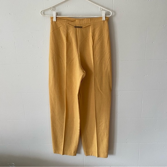 Vintage | Yellow Linen Blend Trousers | Lightweight Retro Summer Pants | Size 4 - Picture 2 of 11